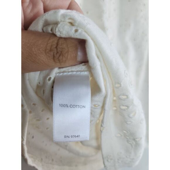 J.Jill Women Ivory White Open Eyelet 100% Cotton V Neck Peasant Blouse size XL - Picture 8 of 12